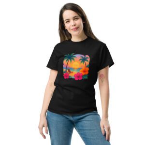 Tropical Sunset & Hibiscus Beach Vibes Tee